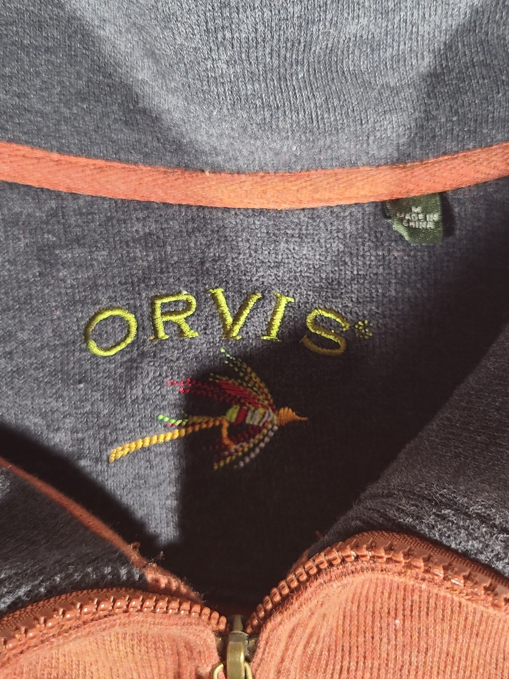 Orvis Men's Zip-Front Sweater in Rust Orange - Picture 3 of 5
